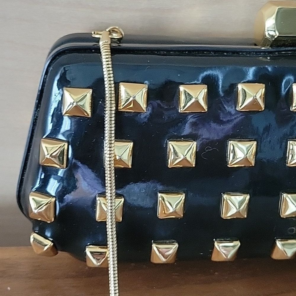 NWT Rebecca Minkoff Studded Patent Leather Clutch Purse Black Goth Small Punk - Picture 6 of 13